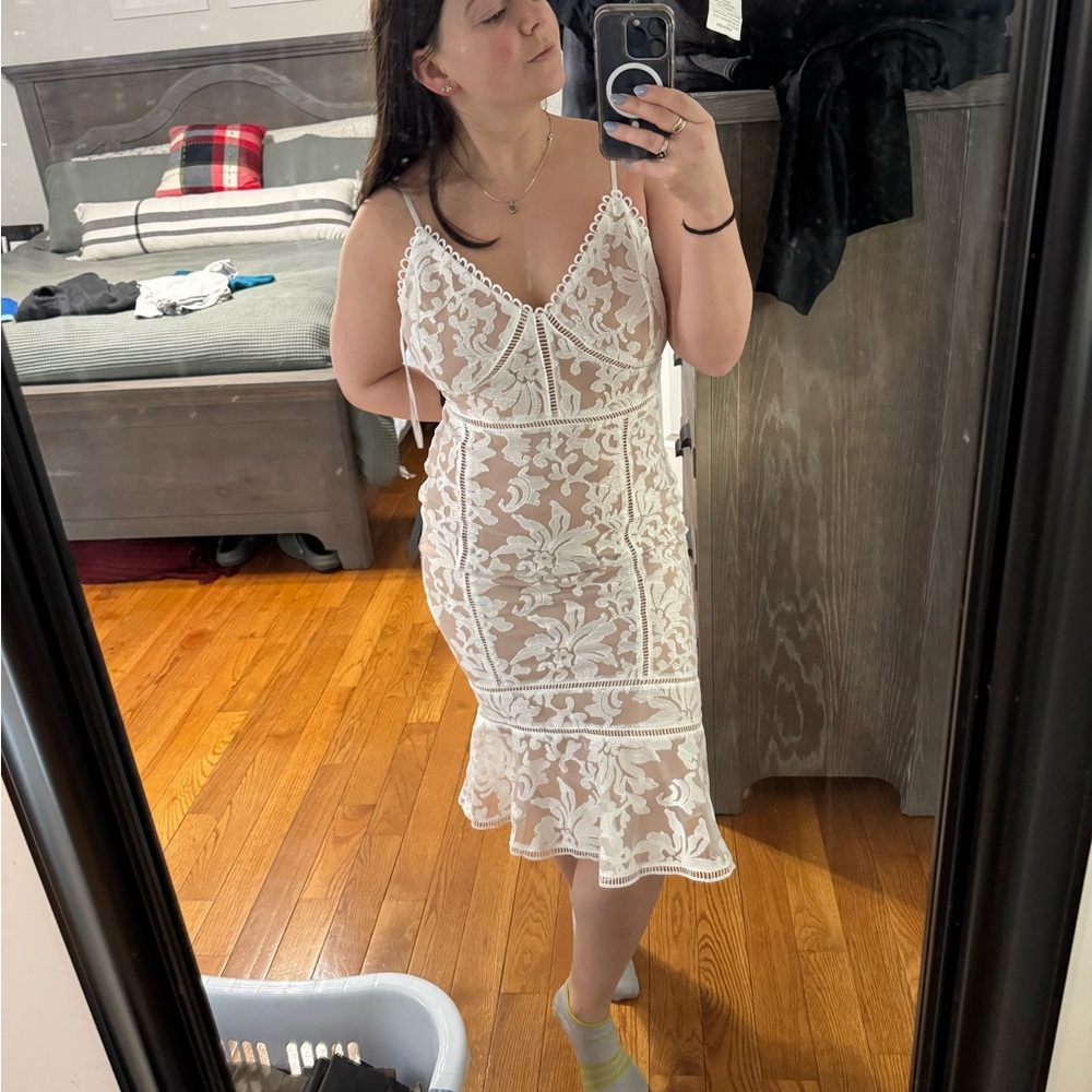 Lulu's White Lace Midi Dress